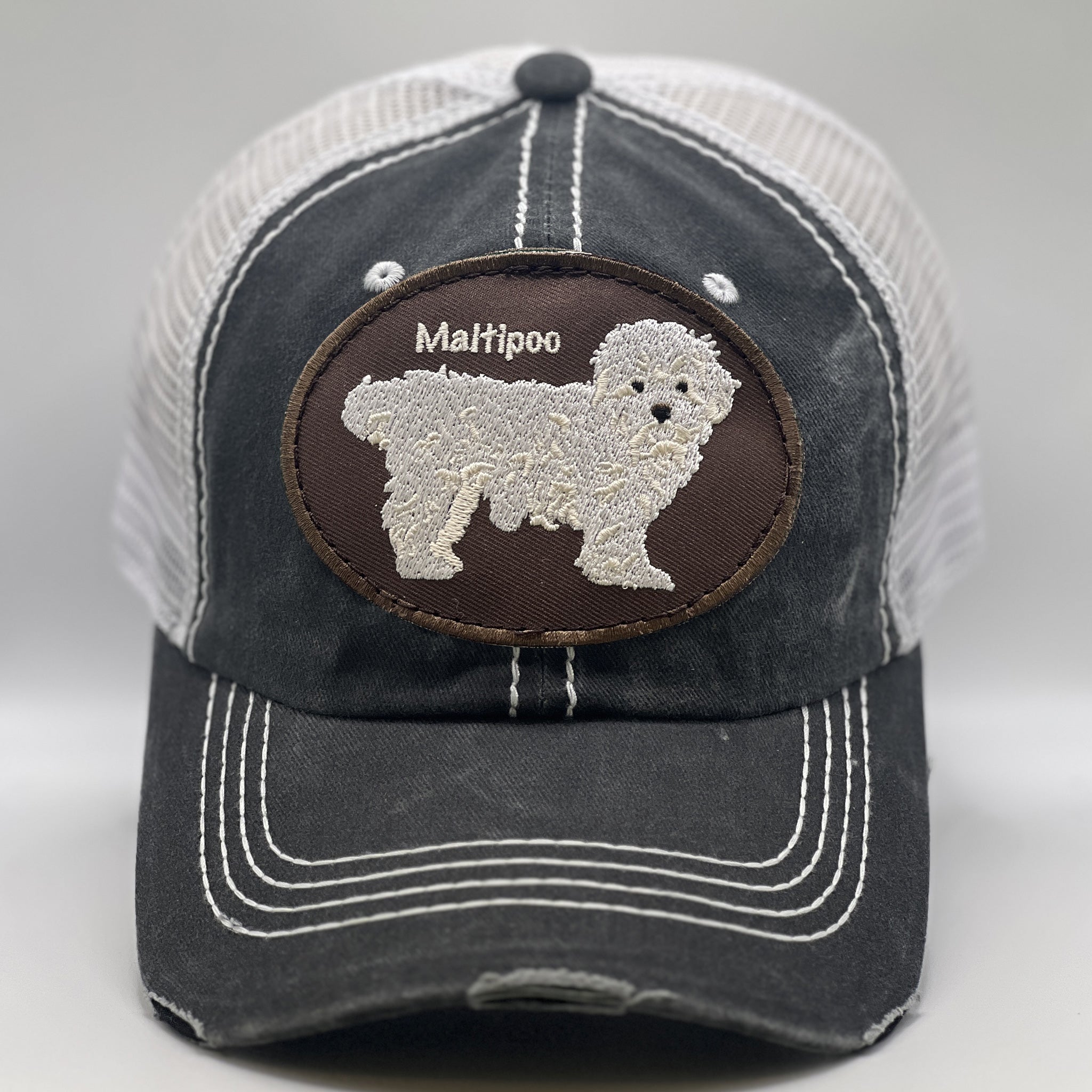 Maltipoo dog trucker hat in blue for humans