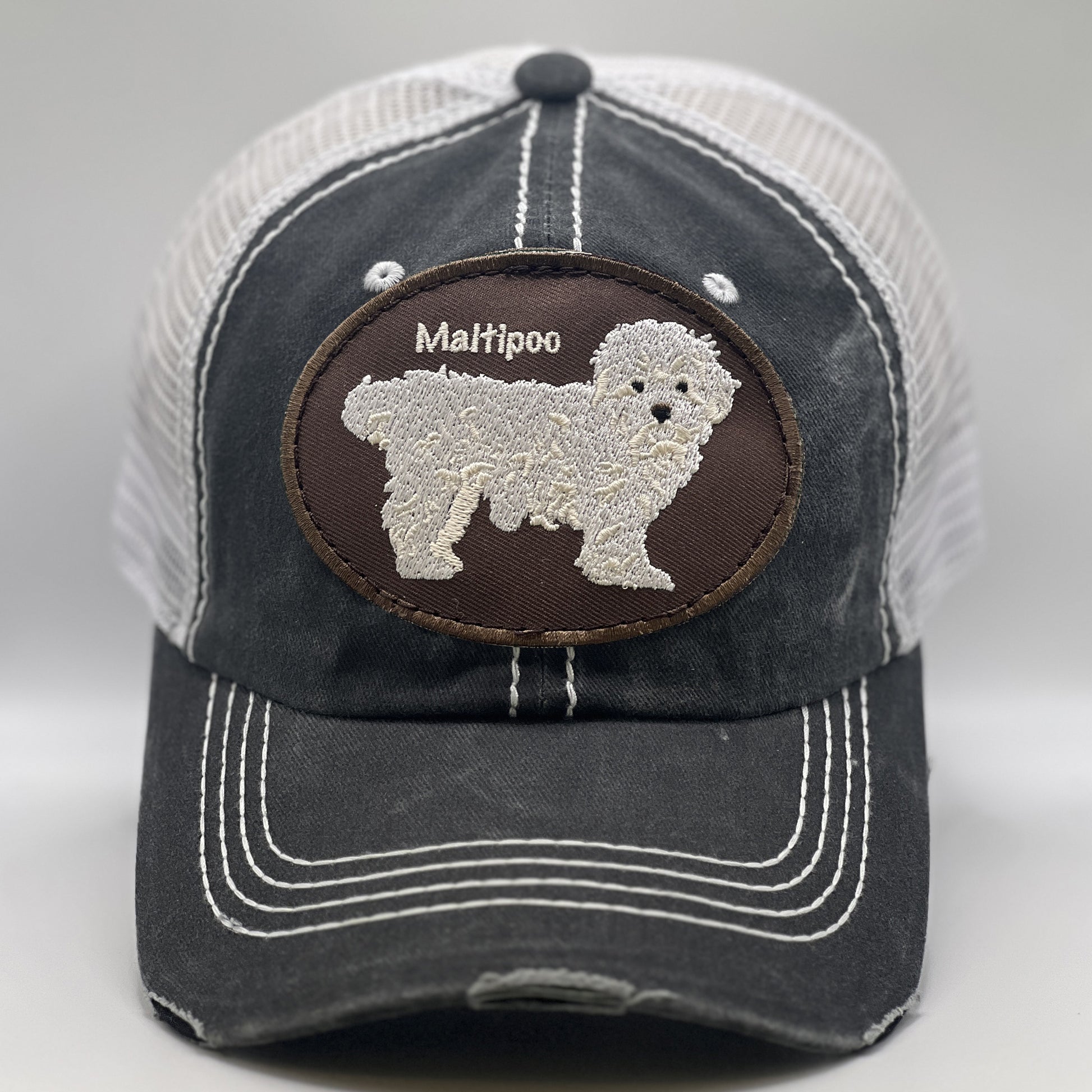 Maltipoo dog trucker hat in blue for humans