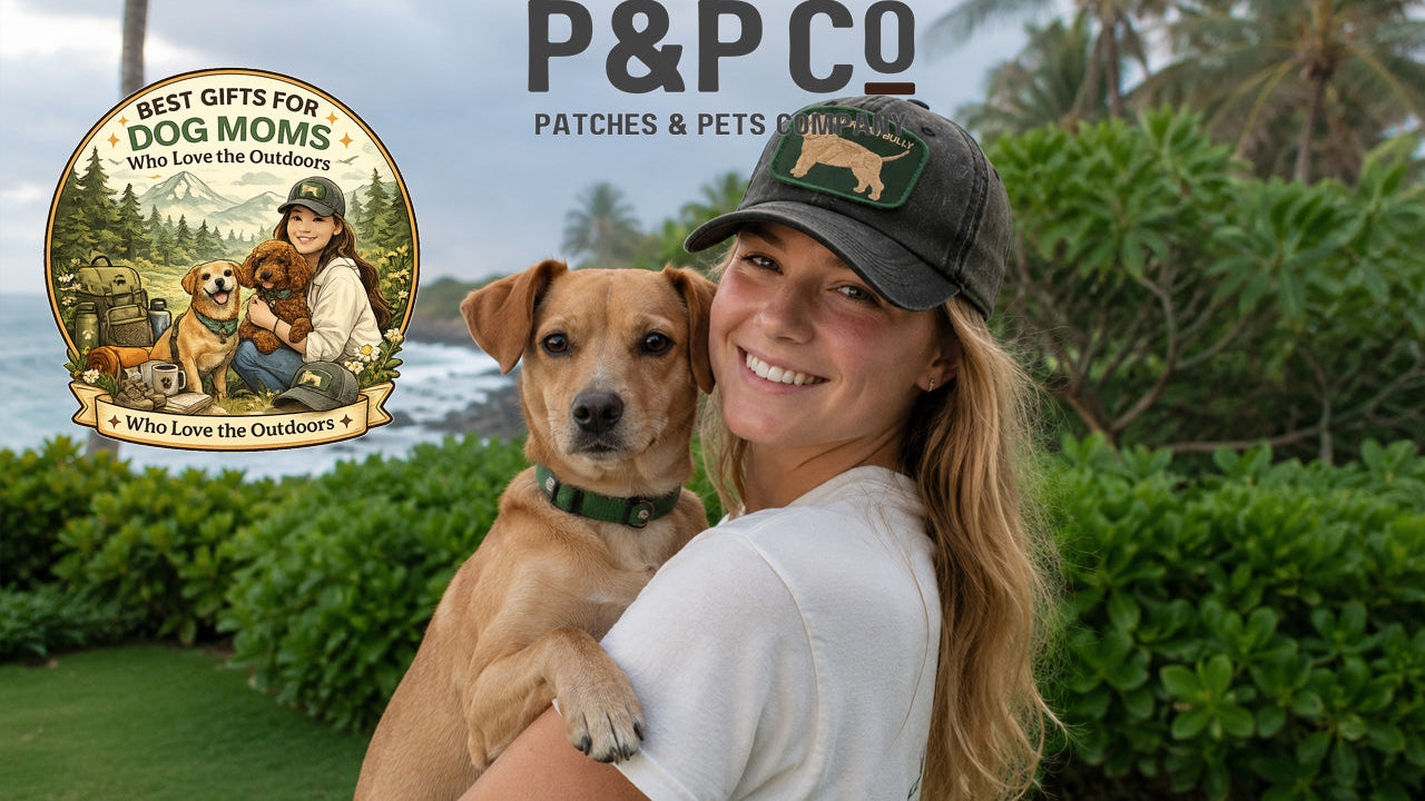 woman wearing dog mom hat from Patches and Pets