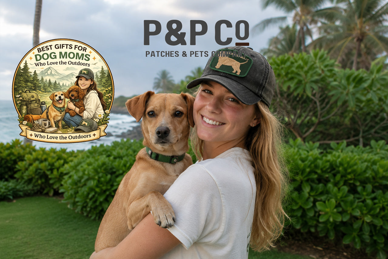 woman wearing dog mom hat from Patches and Pets