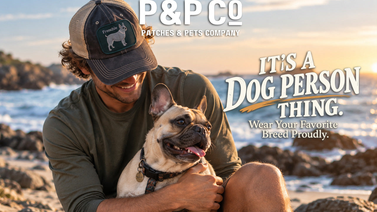 IT's a dog person thing graphic of a man holding a French Bulldog with a hat on 