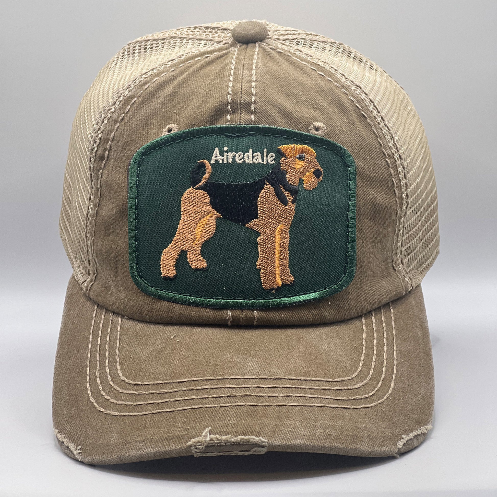 Airedale Dog On Vintage Distressed Trucker