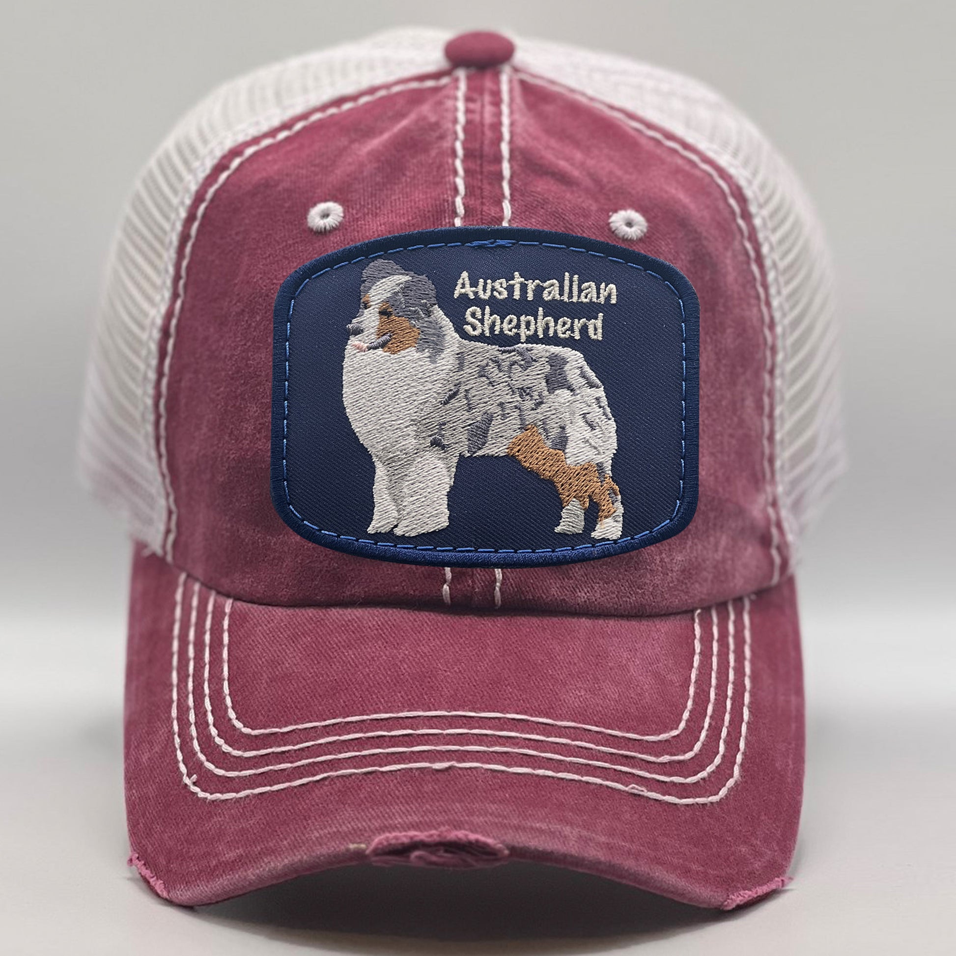 Australian Shepherd Image on a Vintage Distressed Trucker