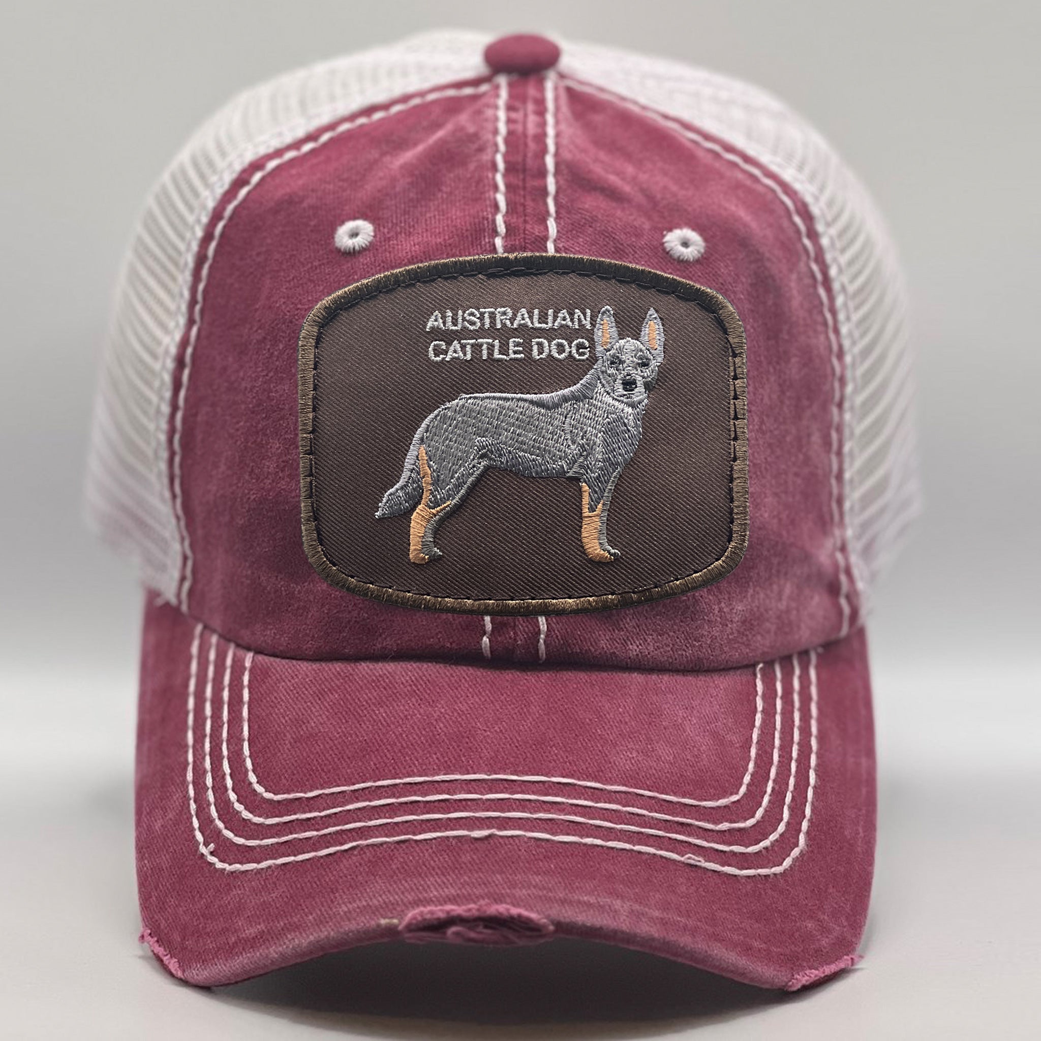 AUSTRALIAN CATTLE DOG Vintage Distressed Burgundy Trucker