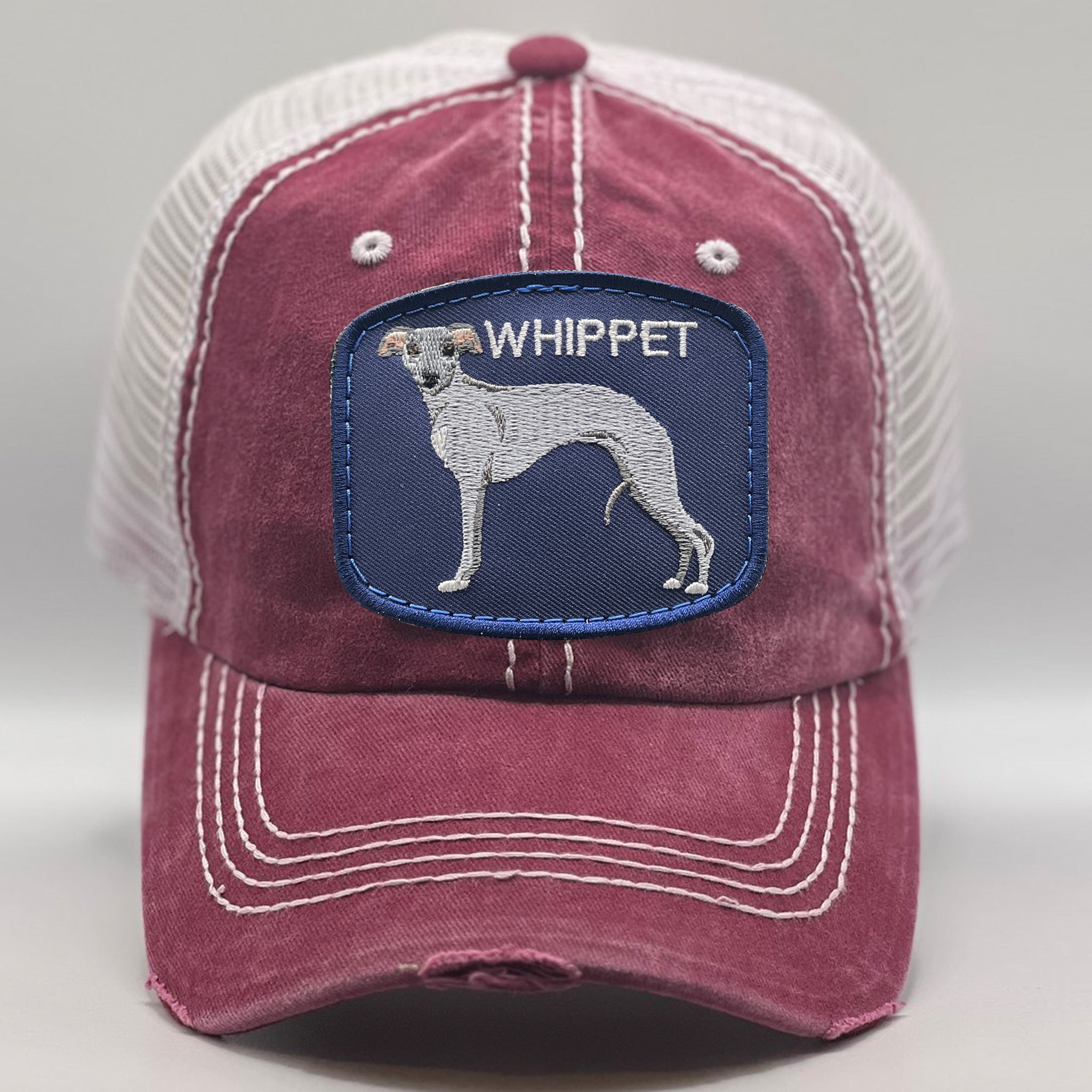 Whippet Custom Dog Patch On A Trucker Hat
