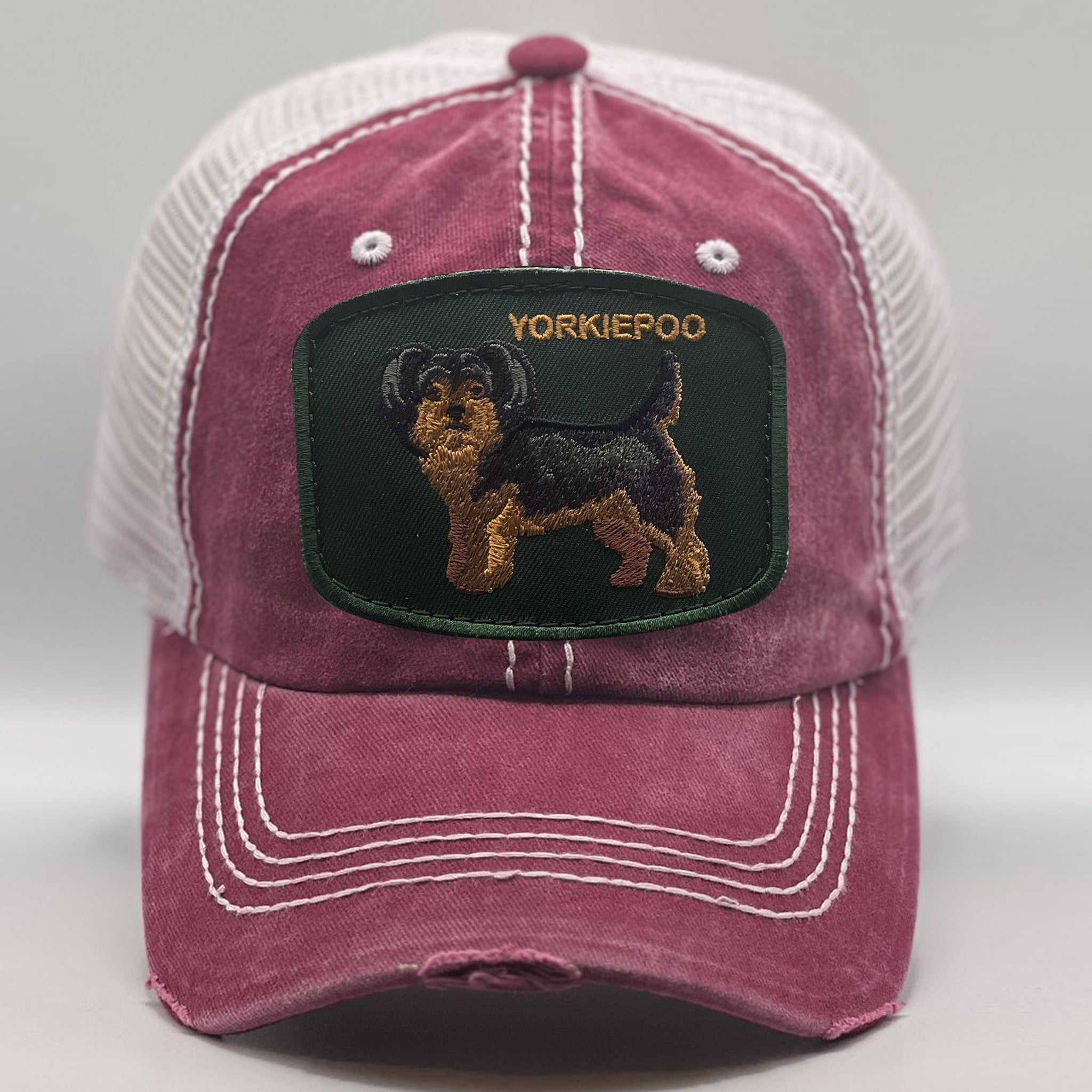 YORKIEPOO-Vintage Distressed Burgundy Trucker